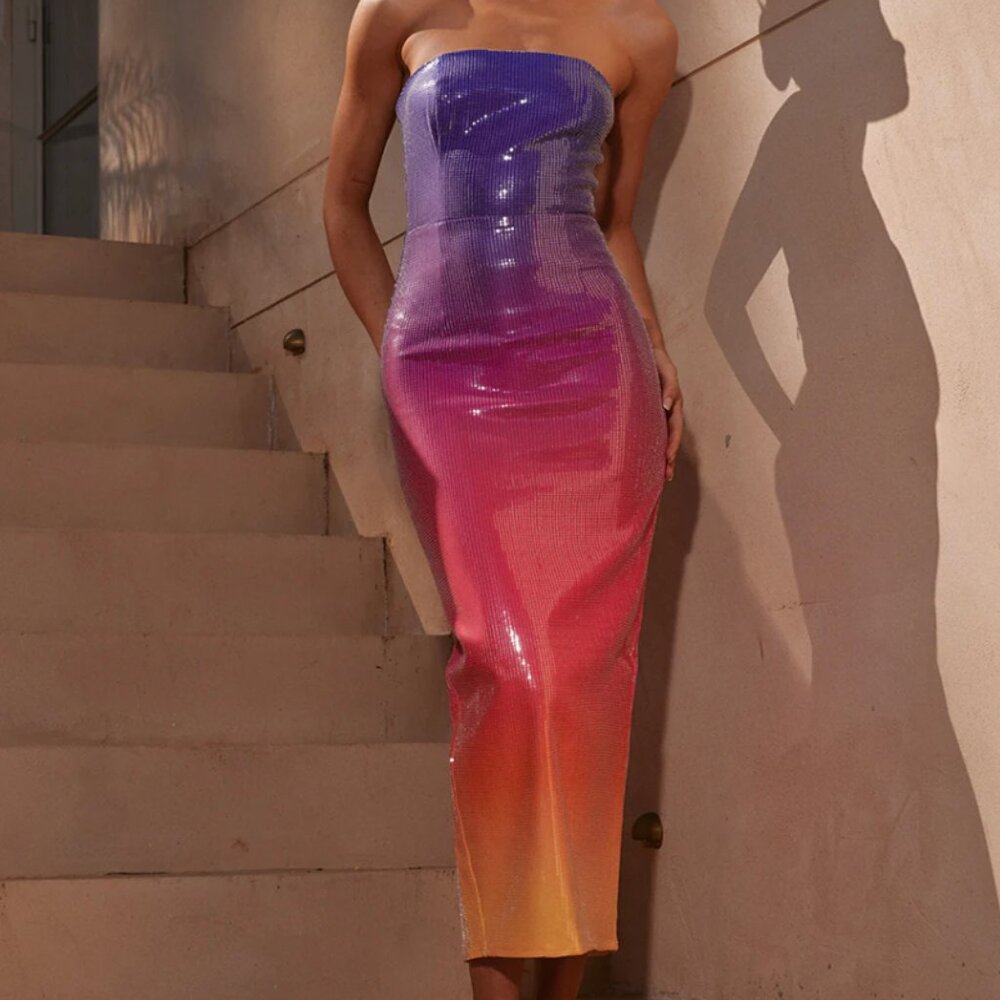 RUNAWAY THE LABEL MALIBU MIDI DRESS - SUNSET (M)